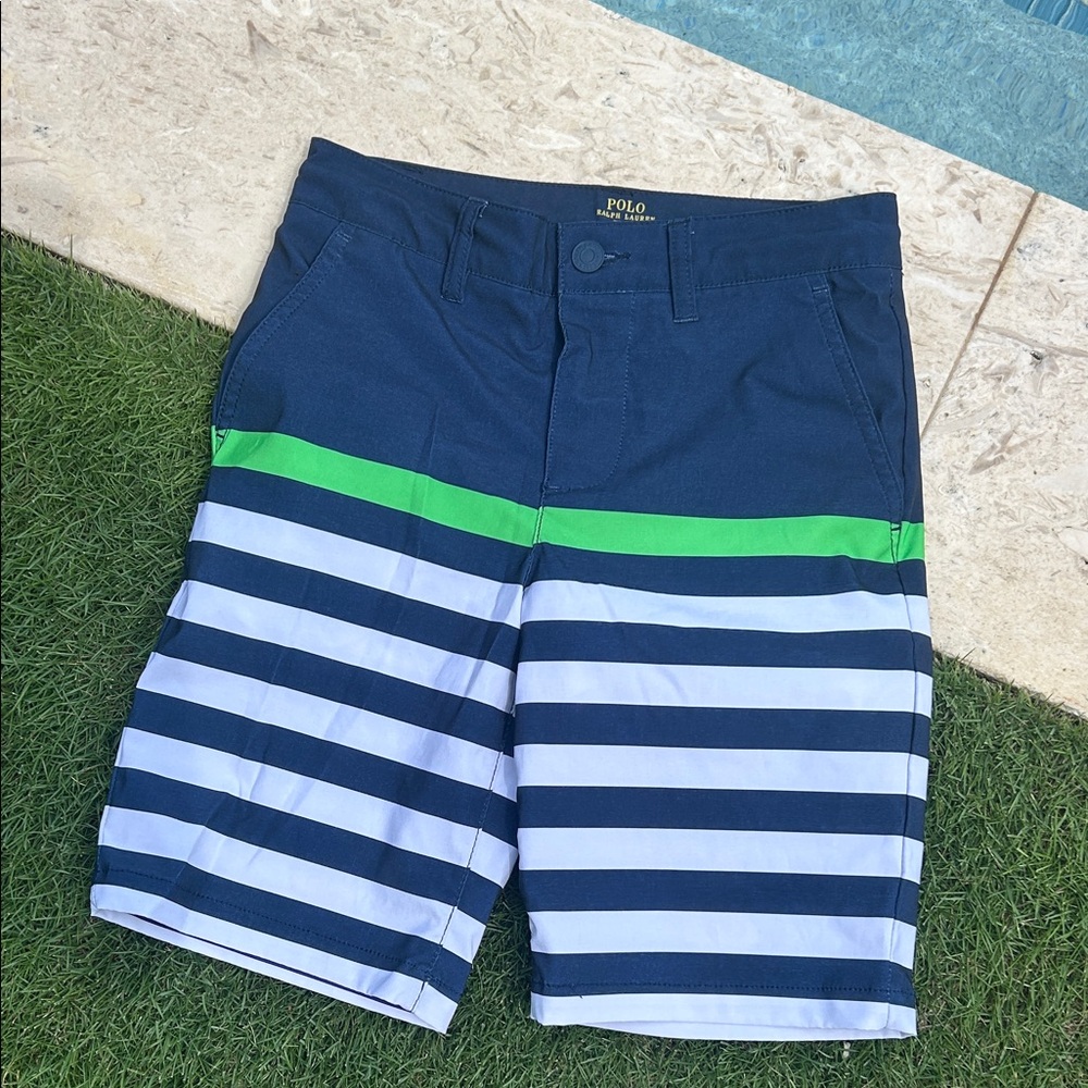 EUC Polo by Ralph Lauren Blue and Green Striped Swim Shorts
